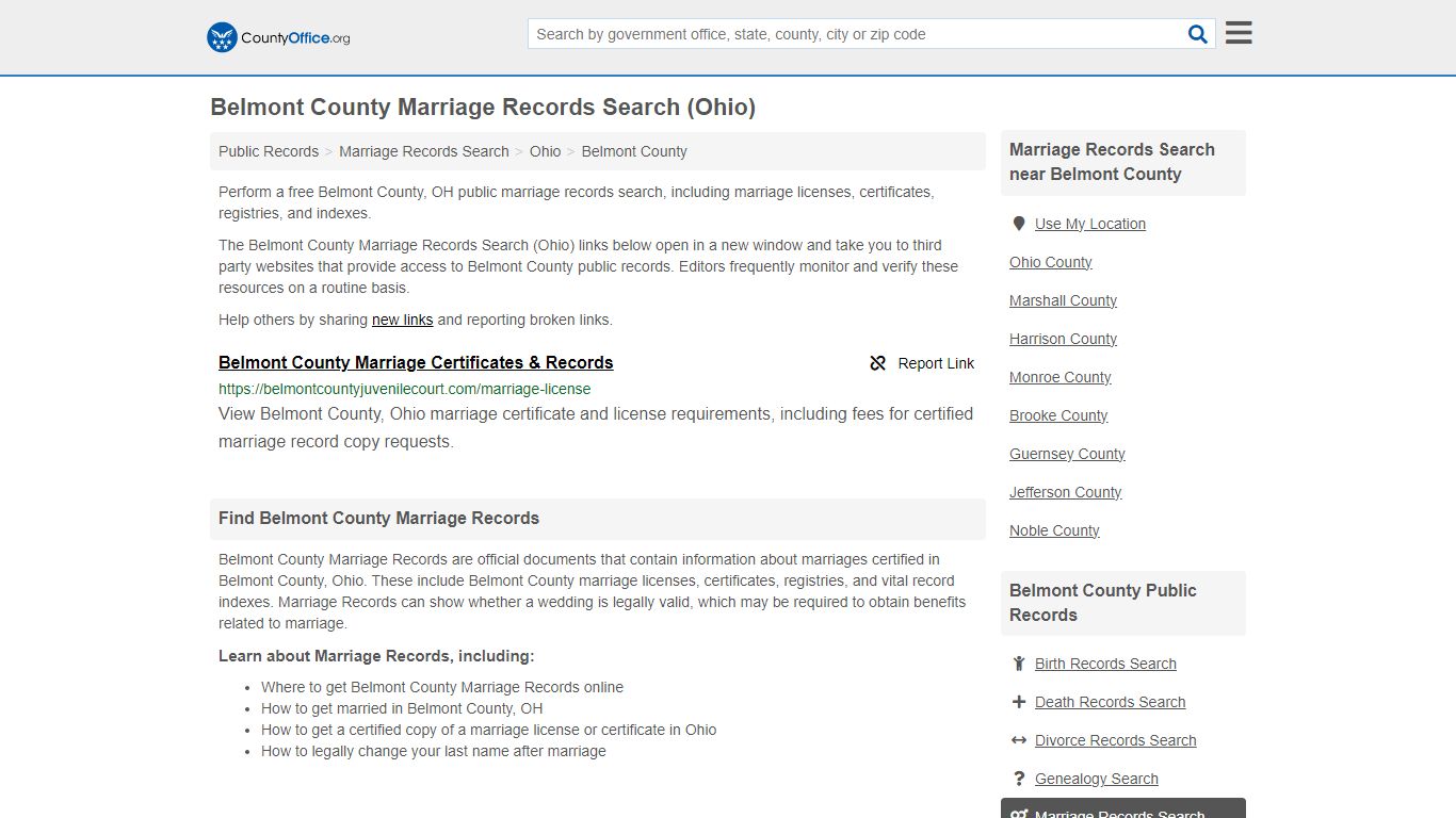 Belmont County Marriage Records Search (Ohio) - County Office