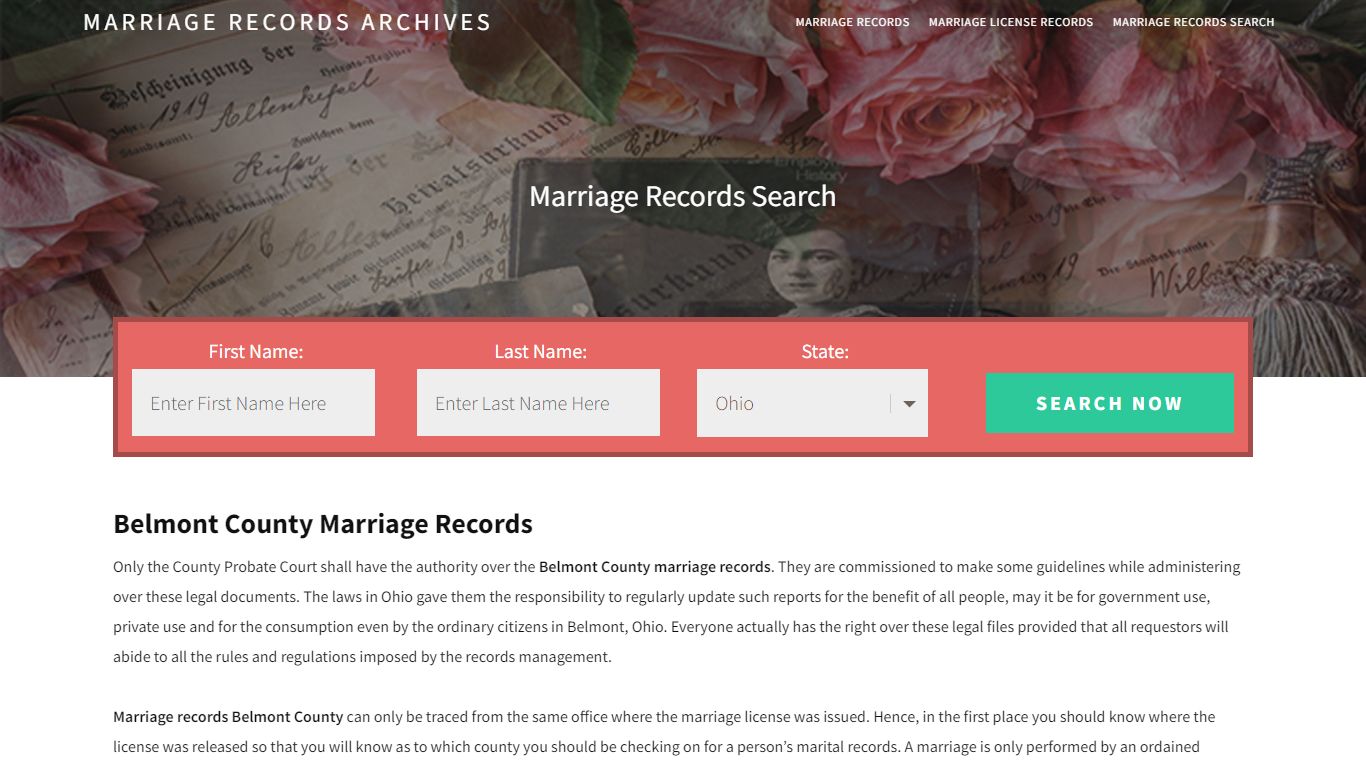 Belmont County Marriage Records | Enter Name and Search