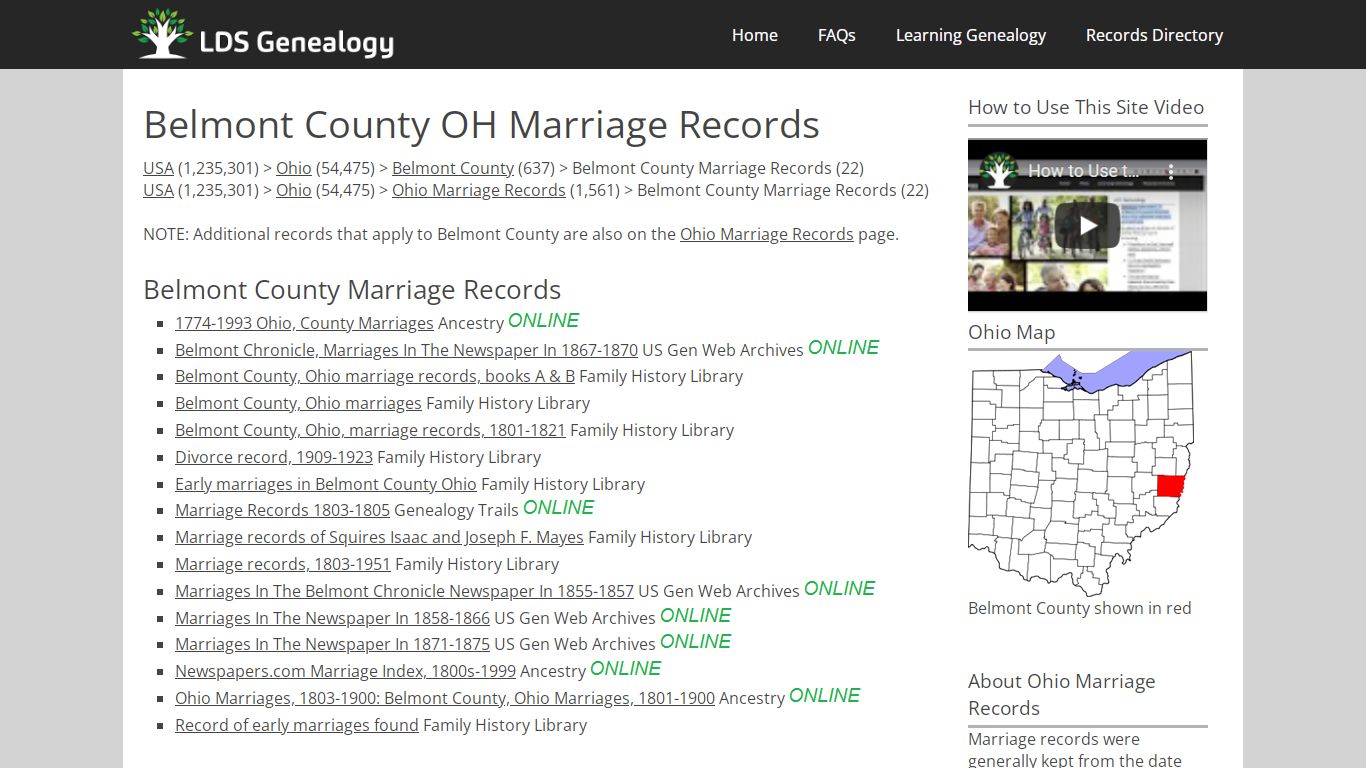 Belmont County OH Marriage Records - LDS Genealogy