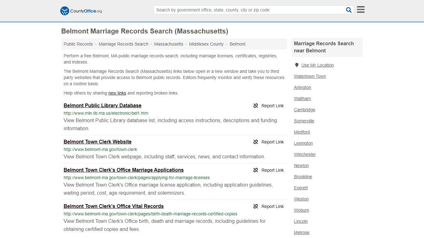 Belmont Marriage Records Search (Massachusetts) - County Office