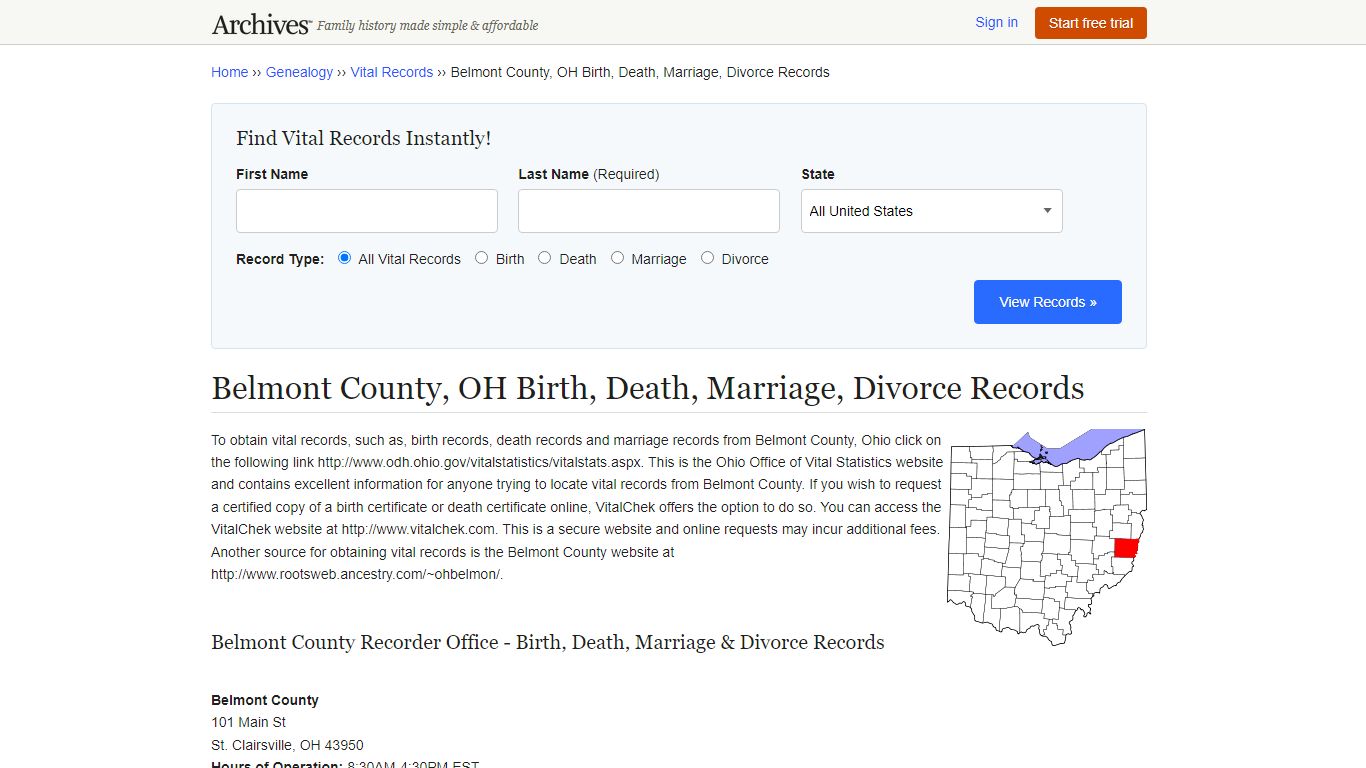 Belmont County, OH Birth, Death, Marriage, Divorce Records - Archives.com